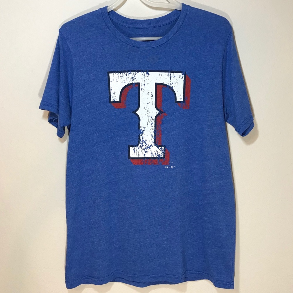 MAJESTIC Men's MLB Texas Rangers Blue Gameday T-Shirt - Size L